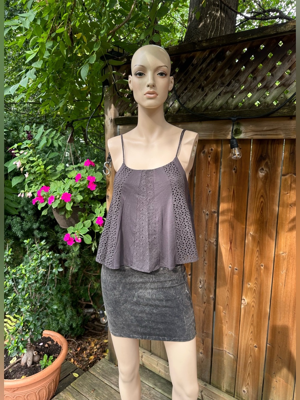American Eagle Outfitters Mauve Eyelet Spaghetti-Strap Cami